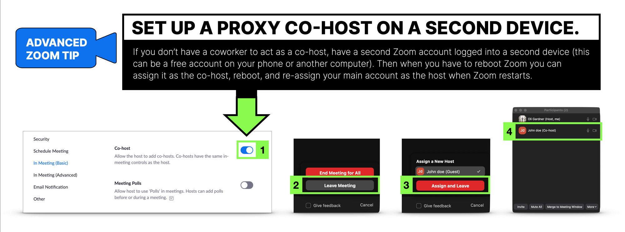 Use a proxy co-host so you can reboot Zoom in the middle of your virtual presentation