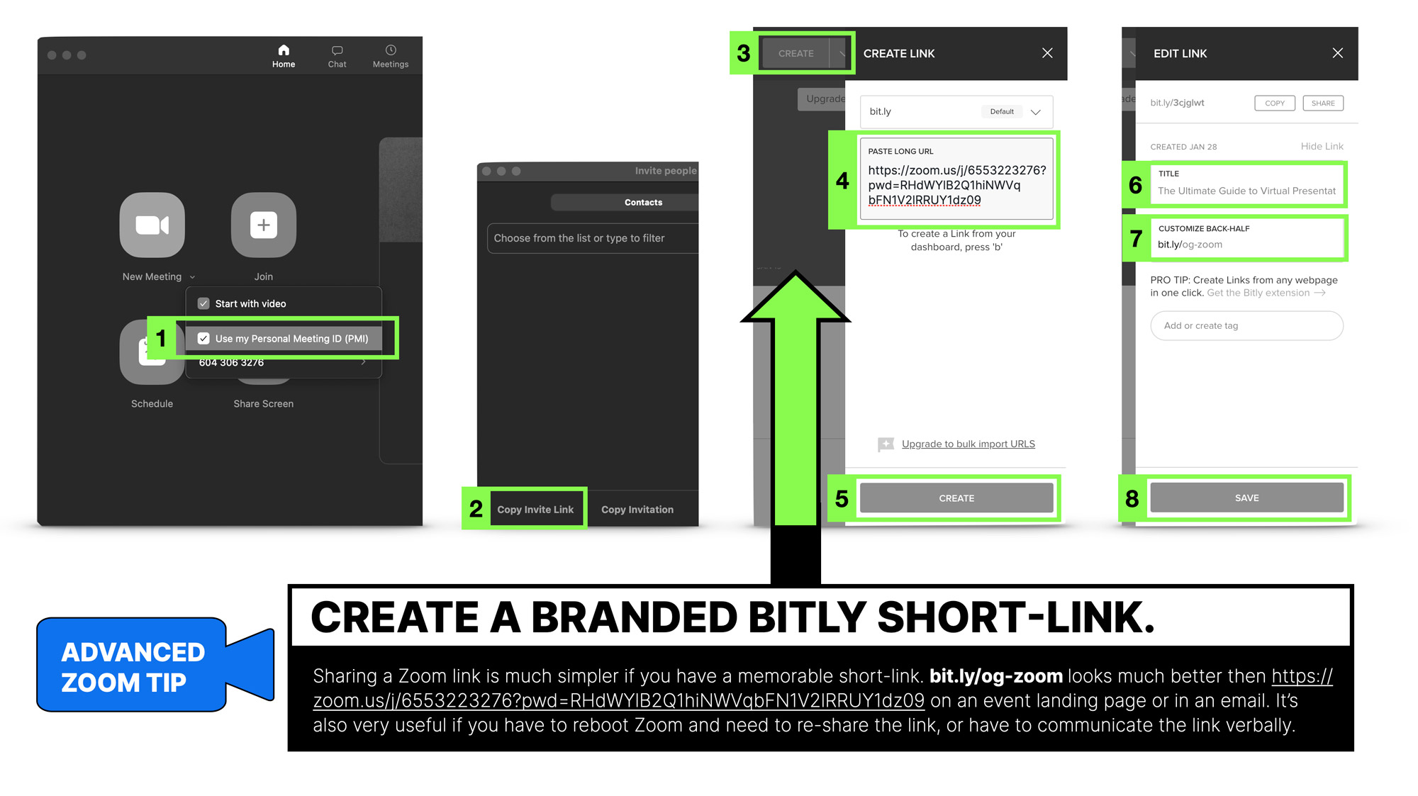 Use a bitly shortlink to create an easy-to-remember branded link to your Zoom presentation