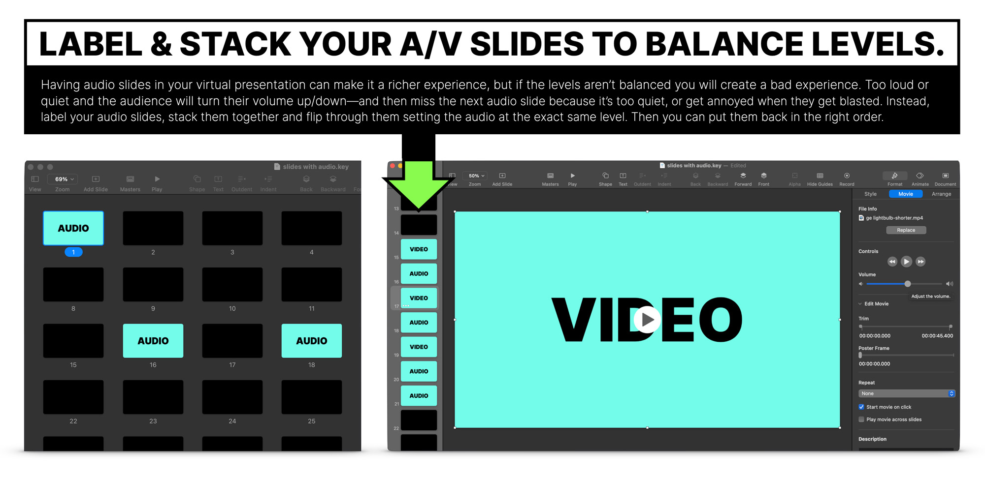 How to balance the audio in your slide deck