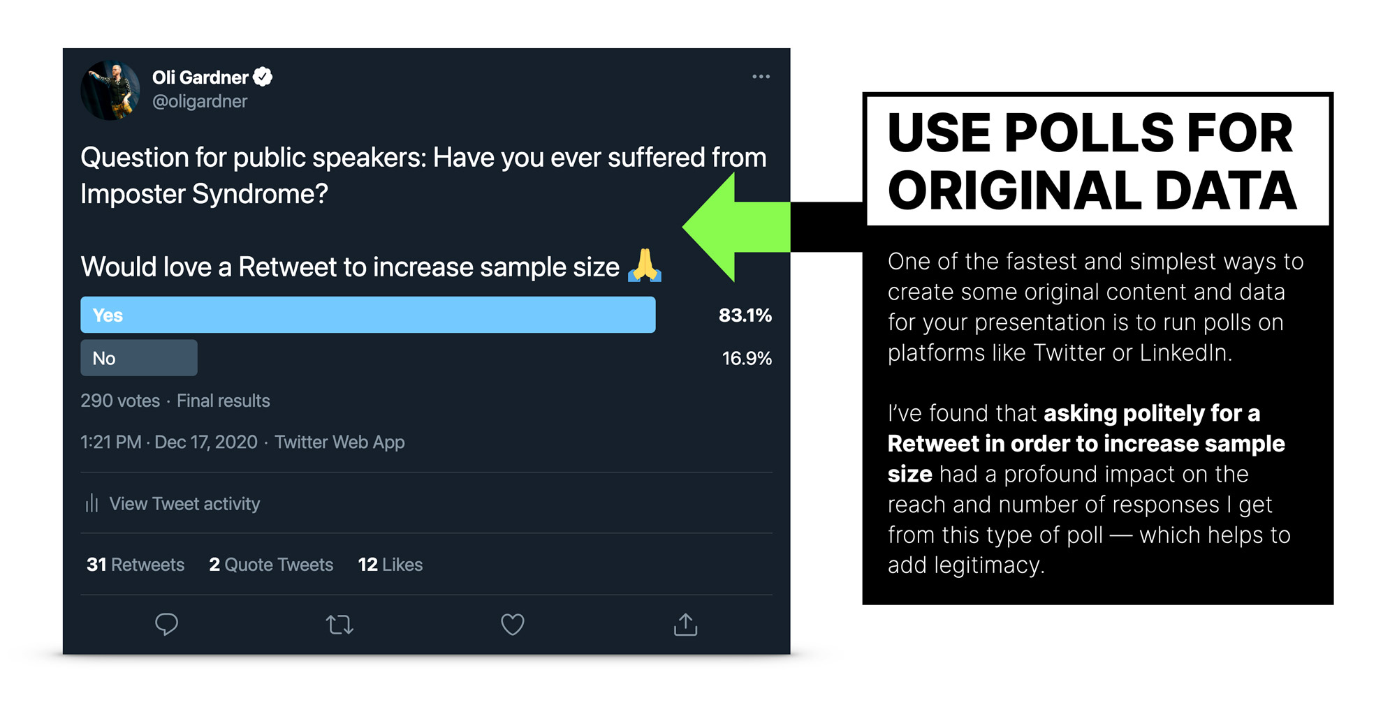 Use Twitter polls to create original cata and content for your presentations