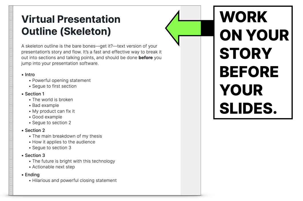 Example of a presentation structure and skeleton outline