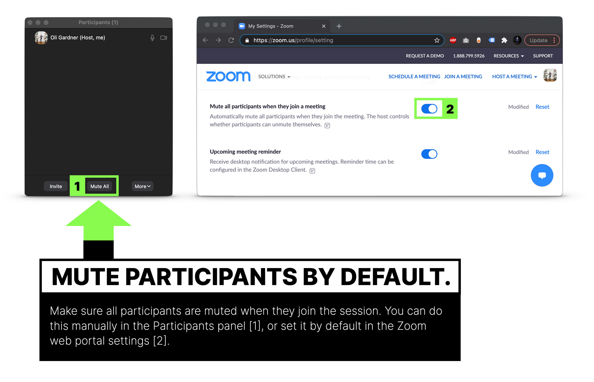 Mute zoom participants by default for virtual presentations